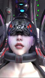 3d black_hair chen_(artist) collar collarbone corruption expressionless female_only femsub long_hair original restrained solo sweat tears tech_control visor