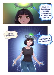 alien black_hair brown_eyes chien_vietnam comic electricity female_only femsub shrunken_irises surprised ufo ufo_hat