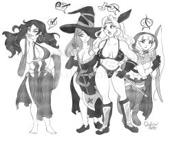  amazon_(dragon&#039;s_crown) barefoot black_hair braid breasts cape cleavage dragon&#039;s_crown earrings elf elf_(dragon&#039;s_crown) elf_ears female_only femdom femsub hat huge_breasts jewelry long_hair morgan_lisley muscle_girl quelico sketch sorceress_(dragon&#039;s_crown) traditional twintails 