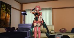  3d absurdres bedroom bobboxbody breasts cape empty_eyes female_only femsub gauntlets happy_trance large_breasts nintendo pyra_(xenoblade) red_hair saluting short_hair standing standing_at_attention thigh_boots xenoblade_chronicles xenoblade_chronicles_2 