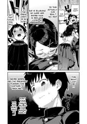 akitsuki_itsuki black_hair comic dialogue femsub glasses greyscale maledom monochrome original school_uniform skirt text
