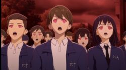  enemy_conversion expressionless eye_color_change femsub glowing_eyes malesub mass_hypnosis memory_alteration multiple_boys multiple_girls multiple_subs open_mouth outdoors red_eyes school_uniform screenshot spiral_eyes tagme the_daily_life_of_the_immortal_king 