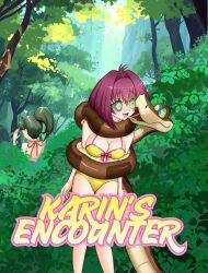  bikini chibi_vampire cleavage coils cover disney french_kiss happy_trance kaa kaa_eyes karin_maaka kissing large_breasts lewdlygod1 purple_hair short_hair snake text the_jungle_book vampire 