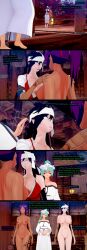   3d black_hair bleach censored cyanstargazer dark_skin empty_eyes femsub green_hair hypnotized_hypnotist kukaku_shiba long_hair nelliel_tu_odelschwanck nipples nude short_hair text yoruichi_shihoin 