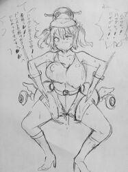 absurdres blush breasts crossed_eyes femsub haigure high_heels large_breasts original pubic_hair punitofu pussy_juice short_hair sketch text tongue tongue_out translation_request twintails