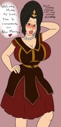 alternate_costume alternate_hairstyle avatar_the_last_airbender azula beehive_hair black_hair dialogue domestication happy_trance heart_eyes huge_breasts huge_hips necklace pov_dom smile stepfordization xxxx52 