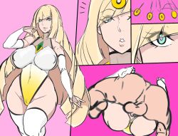 blonde_hair bottomless breasts bzurrrf_(colorist) coin comic empty_eyes femsub gloves green_eyes heart heart_eyes huge_balls jewelry large_breasts leotard long_hair lusamine maledom mating_press metal_owl milf nintendo nipples nude open_mouth opera_gloves pendulum pokemon pokemon_sun_and_moon sex spiral_eyes symbol_in_eyes thick_thighs thighhighs topless vaginal