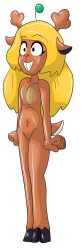  absurdres antenna antlers black_eyes blonde_hair bottomless collarbone deer_girl deltarune female_only femsub furry hooves long_hair navel noelle_holiday non-human_feet nude protoybonnie simple_background smile solo standing standing_at_attention tagme tattoo topless transparent_background 