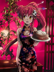  alternate_costume alternate_hairstyle china_dress cleavage cleavage_cutout empty_eyes female_only femsub food gurren_lagann hair_ornament haku_(artist) manip red_hair solo tray yellow_eyes yoko_littner 