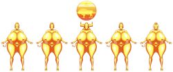  absurdres aurification bluebullpen breasts chichi dragon_ball dragon_ball_super dragon_ball_z empty_eyes femsub gold hyper_breasts lactation large_breasts milf milk mother_and_daughter petrification statue 