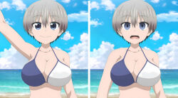 beach bikini bra breasts femsub grey_hair hana_uzaki large_breasts manip swimsuit tagme underwear uzaki-chan_wants_to_hang_out! white_hair