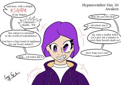 awakening dialogue eve_(poppetkisses) femsub hypnovember original purple_eyes purple_hair sage_of_shadows stage_hypnosis text