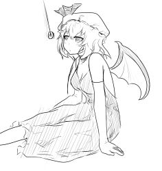 blush breasts coin dazed demon_girl dress empty_eyes etlabsotwe expressionless female_only femsub greyscale hat monster_girl open_mouth pendulum remilia_scarlet short_hair sitting sketch touhou vampire wings