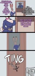 albinefoxxo bunny_girl chief_bogo collar comic corruption dialogue disney dual_persona evil_smile femsub hypnotic_audio hypnotized_hypnotist judy_hopps malesub phone speech_bubble text western zootopia
