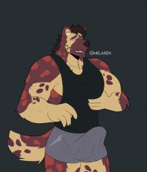 erect_nipples_under_clothes furry himbofication hyena_boy male_only malesub melaisen muscle_boy shorts solo spiral_eyes tank_top transformation