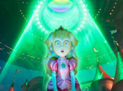  3d blonde_hair crown dress drool earrings expressionless female_only femsub gloves manip nintendo open_mouth princess princess_peach rainbow_eyes sleepyhead97_(manipper) slouching spiral_eyes super_mario_bros. ufo 