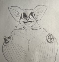  animal_ears bare_breasts bare_shoulders bat_girl breast_press cleavage dalty erect_nipples eyelashes eyeshadow femsub furry greyscale happy_trance huge_breasts huge_nipples looking_at_viewer nipples nude one_eye_open open_mouth ring_eyes rouge_the_bat sketch smile solo sonic_the_hedgehog_(series) traditional unfocused_eyes 