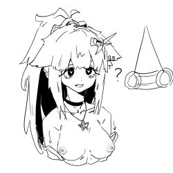  arknights bangs breasts choker coin confused dazed erect_nipples eyelashes female_only femsub greyscale hair_ornament happy_xw07 heart_eyes jessica_(arknights) long_hair monochrome necklace nipples open_mouth pendulum ponytail sketch smile solo symbol_in_eyes tank_top 