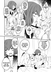  black_hair body_swap breasts comic doggy_style empty_eyes hard_translated hypnotic_drink kissing licking long_hair marialite monochrome petrification possession school_uniform sex short_hair tagme text translated twintails yuri 