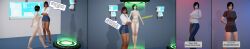  3d absurdres altered_common_sense andrea_jovi ass barcode before_and_after black_hair bottomless breasts ceaun5x5 femdom femsub forced_employee glowing glowing_eyes heterochromia jeans original short_hair skirt smile tania_(ceaun5x5) tank_top tech_control topless 