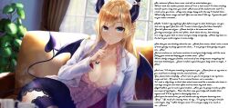 blonde_hair blue_eyes breasts caption choco_yuzuki cleavage demon_girl femdom hololive horns hypnotic_eyes hypnotic_voice konkito large_breasts long_hair looking_at_viewer manip monster_girl nurse orgasm orgasm_command pov pov_sub refon_(manipper) succubus tail text virtual_youtuber wings