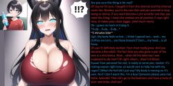  ai_art black_hair blush breast_expansion caption cleavage drugs femsub fox_girl genderswap glowing_eyes huge_breasts long_hair looking_at_viewer manip misterman4_(manipper) novelai_(ai) open_mouth original spiral_eyes stable_diffusion_(ai) tagme tears text transformation transgender trigger unhappy_trance 