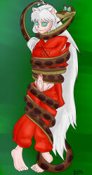absurdres animal_ears barefoot coils disney erection feet happy_trance hypnotic_eyes inuyasha inuyasha_(series) kaa kaa_eyes male_only malesub penis rutilus smile snake standing the_jungle_book very_long_hair white_hair