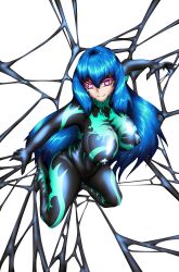 absurdres blue_hair breasts cleavage erect_nipples female_only high_heels large_breasts original purple_eyes rikatsuky symbiote
