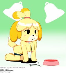 all_fours animal_crossing bottomless breasts caption caption_only collar dog_girl empty_eyes female_only femsub furry happy_trance isabelle_(animal_crossing) leash maledom manip nintendo nude ponytail quietstealth small_breasts text tongue tongue_out topless