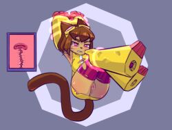  arms_above_head blush bondage brown_hair cat_girl cat_tail embarrassed female_only femsub furry gameoverse kit_bodega_(gameoverse) ninebuttom pink_eyes pussy resisting restrained short_hair solo tail tears unhappy_trance upskirt x-ray 