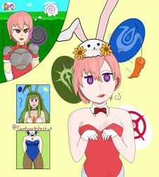 armor before_and_after blue_hair bunny_girl carrot catria_(fire_emblem) confuzzled drool easter est_(fire_emblem) femsub fire_emblem fire_emblem_echoes fire_emblem_heroes green_hair happy_trance lipstick magic multiple_girls nintendo palla_(fire_emblem) pink_hair purple_eyes red_eyes sisters spiral spiral_eyes symbol_in_eyes