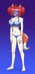  absurdres ahoge alien animal_ears bare_legs bare_shoulders barefoot bikini bikini_bottom bikini_top breasts cleavage cleo_(bh_cleo) collarbone dc_comics feet female_only femsub fox_ears fox_girl fox_tail hy2300 large_breasts legs midriff navel original parasite possession red_hair simple_background standing starro tail twintails 