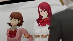3d aegis_(persona) animated boots catalepsy femsub meme miniskirt mitsuru_kirijo persona_(series) persona_3 politics red_hair shrunken_irises standing_at_attention tagme text video vynil yukari_takeba