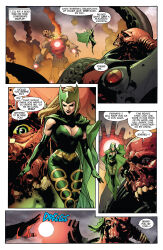  absurdres blonde_hair breasts cleavage comic enchantress femdom gerry_alanguilan large_breasts laura_martin leinil_francis_yu long_hair malesub marvel_comics official open_mouth red_onslaught robot super_hero text 