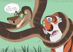  animals_only coils dialogue disney hypnotic_eyes kaa kaa_eyes male_only maledom malesub open_mouth r3w0lf shere_khan smile snake text the_jungle_book tiger tiger_boy 