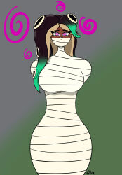  56yhg bondage breasts dark_skin female_only femsub marina_(splatoon) mummification nintendo solo spiral spiral_eyes splatoon splatoon_2 symbol 
