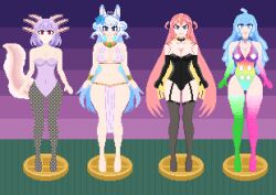 angel axolotl_girl blue_eyes blue_hair bunnysuit collar dominatrix empty_eyes fox_ears happy_trance harem_outfit jesmonssvt kitsune_girl kotorihikarivt malamar_outfit miyumiyu_vt nyarukavt pink_hair pixel_art pokemon purple_hair slime slimevt statue super_smash_bros. tail virtual_youtuber white_skin yellow_eyes