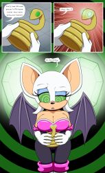  bat_girl bat_wings breasts cleavage comic dialogue female_only femsub furry imightbemick rouge_the_bat solo sonic_the_hedgehog_(series) spiral_eyes symbol_in_eyes text 