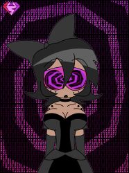  bare_shoulders bow_tie brown_hair dazed femsub hypnoscream murder_drones purple_eyes spiral_background spiral_eyes spiralwash_eyes standing_at_attention tech_control tessa_james_elliot visor 