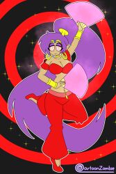  ambiguous_pov breasts cartoonzombie cleavage femdom genie large_breasts ponytail pov_sub purple_hair shantae shantae_(series) smile solo sparkle spiral_background spiral_eyes 
