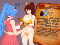  bikini blue_hair breasts brown_hair cheerleader female_only femsub gold golden_swimsuit hypnotic_accessory hypnotized_hypnotist jasmine_(anno) jasmine_(nettleseeds) june_summers_(thehguy) koikatsu! large_breasts original thehguy 
