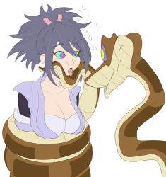 breasts cheek_squish chin_hold cleavage coils disney femsub hypnotic_eyes kaa kaa_eyes large_breasts long_hair maledom open_clothes open_mouth plsgts purple_hair sheena_fujibayashi simple_background snake tales_of_(series) tales_of_symphonia the_jungle_book tongue tongue_out white_background