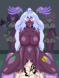 angel angel_girl bed bedroom black_skin breasts breasts_outside jesmonssvt lunarimoonlady nude nyarukavt nyarupix_thotep pixel_art purple_hair sex vaginal virtual_youtuber zoel_angel