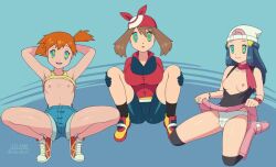 animated animated_eyes_only arms_above_head blue_hair boots breasts_outside brown_hair cameltoe dawn femsub gloves hand_on_head happy_trance kaa_eyes kneehighs kneeling large_breasts long_hair may misty multiple_girls multiple_subs nintendo no_bra orange_hair panties pokemon shirt_lift short_hair side_ponytail signature simple_background sitting skirt skirt_lift small_breasts spread_legs squatting tagme tank_top underwear video zelamir