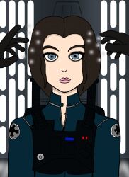 armor brown_hair clothed corruption darth_vader expressionless femsub jyn_erso makeup maledom sleepyhead97 spoilers star_wars