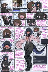 black_hair black_sclera blue_eyes blush brown_hair bulge comic computer dialogue drool english_text fanterfane femdom fishnets futanari genderswap groping horns malesub necklace possession sideboob spiral_eyes tail thigh_boots thighhighs transformation yellow_eyes