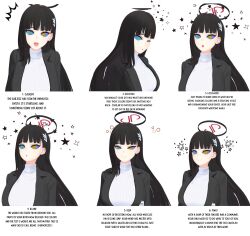  before_and_after black_hair blue_archive comic dagolord dazed english_text female_only femsub happy_trance kaa_eyes long_hair multiple_views open_mouth ping resisting rio_(blue_archive) sequence 