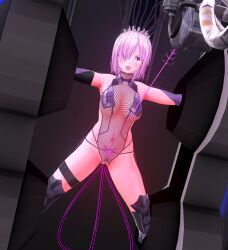 3d alternate_costume armpits beam boots brain_drain brain_injection breasts cables censored clothed_exposure corruption crotch_tattoo custom_maid_3d_2 dfish303 drool fate/grand_order fate_(series) female_only femsub fishnets garter gloves hair_covering_one_eye high_heels large_breasts mashu_kyrielight open_mouth opera_gloves pink_hair pubic_hair purple_eyes restrained short_hair solo spread_legs tattoo tears tech_control tongue vaginal wires