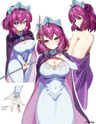  cape cleavage coin crown ddg160 dress empty_eyes femsub henrietta_de_tristan long_hair pendulum purple_hair queen ring royalty sideboob smile the_familiar_of_zero 