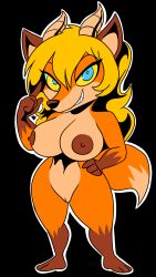 barefoot blonde_hair bottomless breasts demon_girl female_only femdom furry horns howling_mad_fox_hatter hypnotic_eyes kaa&#039;lin kaa_eyes large_breasts monster_girl non-human_feet nude original short_hair spiral_eyes succubus symbol_in_eyes tail topless